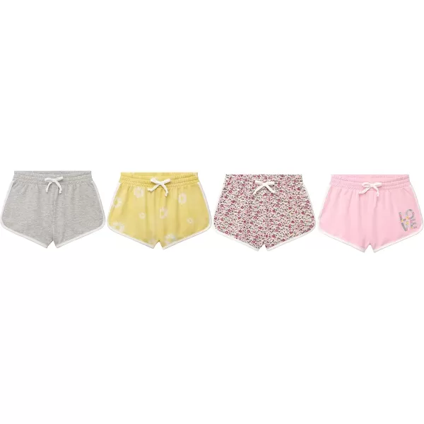 BTween Girls 4-Piece Active Performance Dolphin Shorts with Faux Drawstring, Sports Running Shorts for Kids