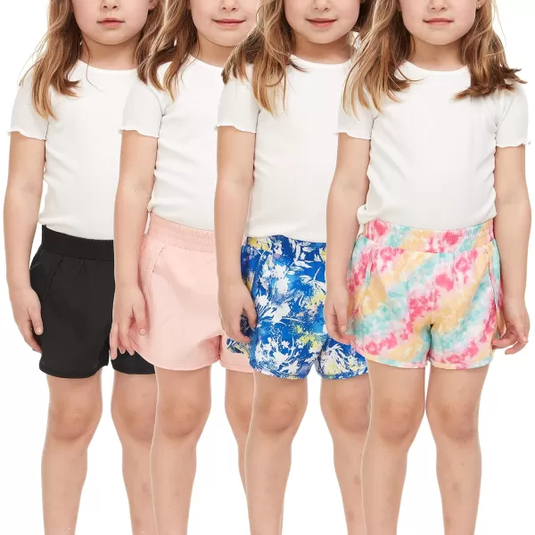 BTween Girls 4-Piece Summer Shorts | Performance Dolphin Shorts | Sports Running Shorts for Kids - Assorted Colors