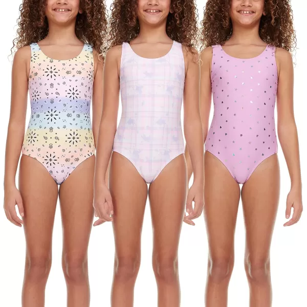BTween Girls Multi Pack One Piece Swimwear - Unique Colors and Patterns, Sizes 4-16 for Kids and Toddlers