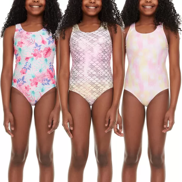 BTween Girls Multi Pack One Piece Swimwear - Unique Colors and Patterns, Sizes 4-16 for Kids and Toddlers