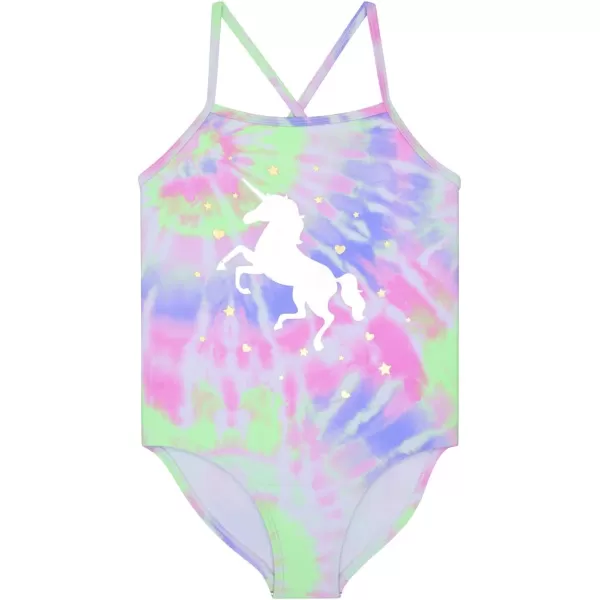 BTween Girls One Piece Bathing Suit &amp; 2-pc Tankini Swimsuit Set, Kids Cute Swimwear - Mermaid, Rainbow, Unicorn or Butterfly