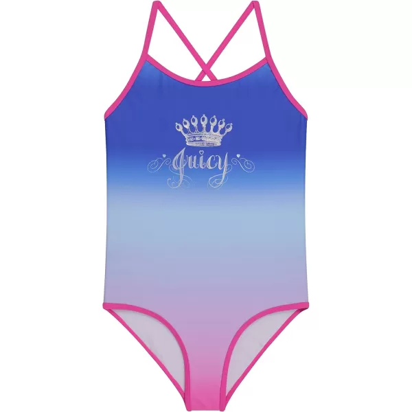 Juicy Couture Girls 2 Pack One Piece Swimsuit Set, Kids Bathing Suit Swimwear, Cute Ombre/Tie Dye/Tropical Print Beach Wear