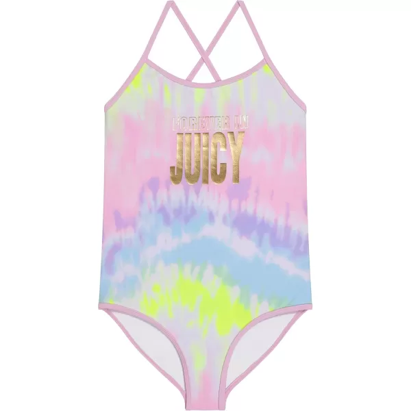Juicy Couture Girls 2 Pack One Piece Swimsuit Set, Kids Bathing Suit Swimwear, Cute Ombre/Tie Dye/Tropical Print Beach Wear