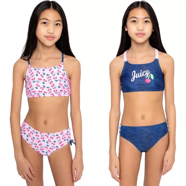 Juicy Couture Girls 4 Pack Two Piece Bikini Swimsuit Set, Kids Bathing Suit Swimwear Bikinis - Tie Dye, Ombre, Metallic