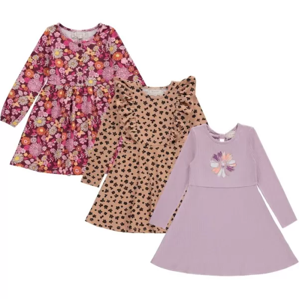 BTween 3-PC Girls Summer Dress Set - Short Sleeve Casual Skater Dresses with Stripe &amp; Floral Print