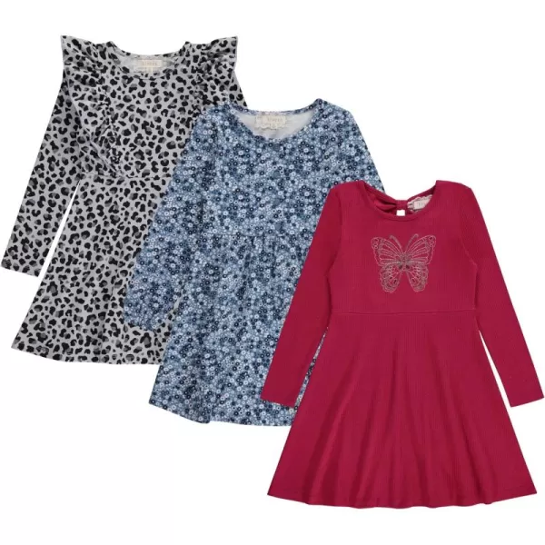 BTween 3-PC Girls Summer Dress Set - Short Sleeve Casual Skater Dresses with Stripe &amp; Floral Print