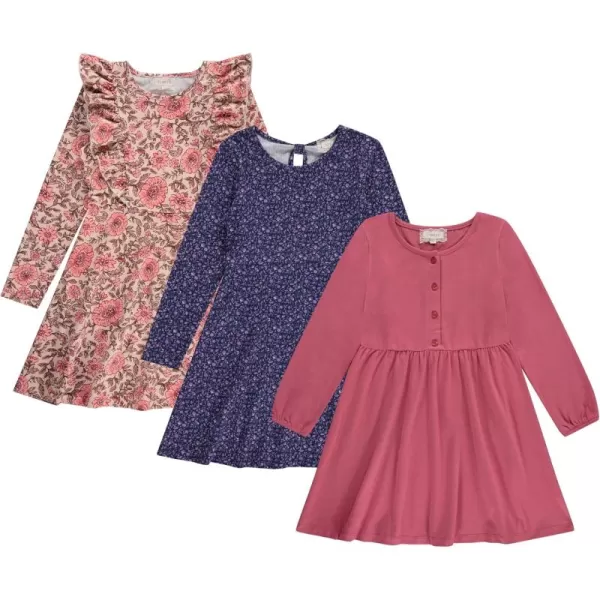 BTween 3-PC Girls Summer Dress Set - Short Sleeve Casual Skater Dresses with Stripe &amp; Floral Print