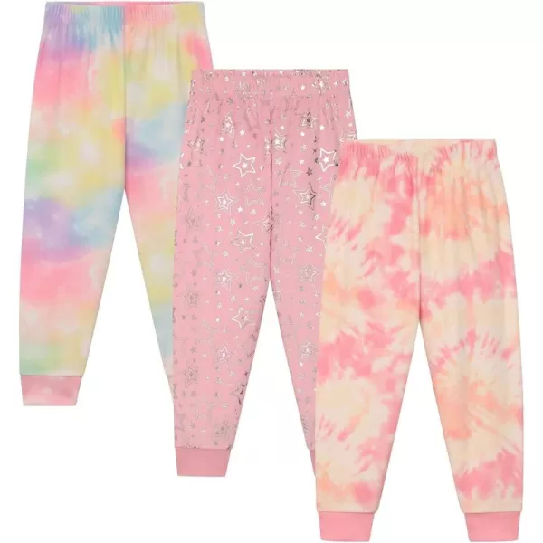 BTween 3-Pack Girls Pajama Pants Soft Fleece and Brushed Jersey Loose Fit Comfortable Lounge Bottoms
