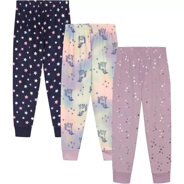 BTween 3-Pack Girls Pajama Pants Soft Fleece and Brushed Jersey Loose Fit Comfortable Lounge Bottoms