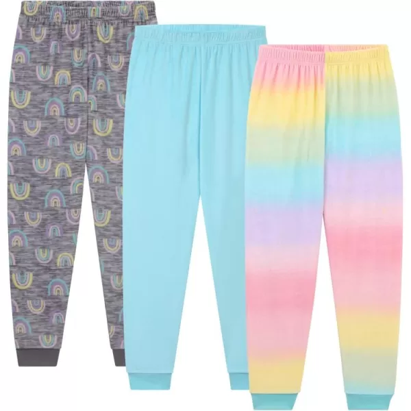 BTween 3-Pack Girls Pajama Pants Soft Fleece and Brushed Jersey Loose Fit Comfortable Lounge Bottoms