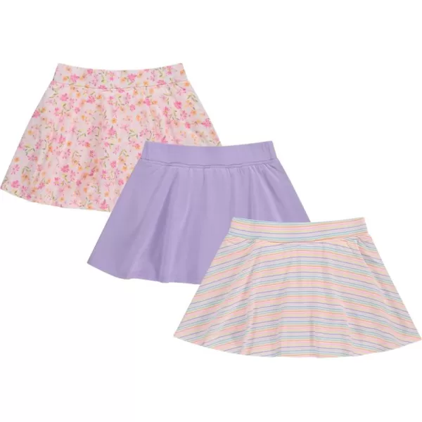 BTween 3 Pack Skorts for Girls - Kids Scooter Skirts - Skirt Layered Shorts with Floral, Solid, Tie Dye or Butterfly Prints