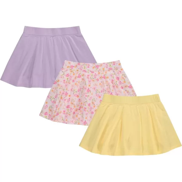 BTween 3 Pack Skorts for Girls - Kids Scooter Skirts - Skirt Layered Shorts with Floral, Solid, Tie Dye or Butterfly Prints