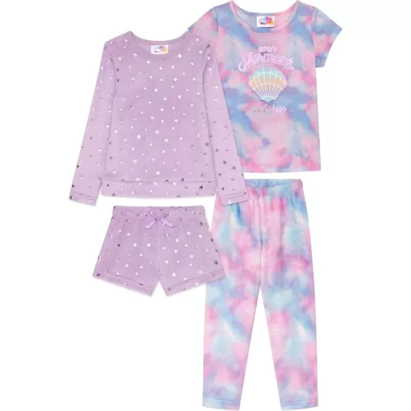 BTween 4-Pack Girls Pajamas, Sleepwear Set with Long &amp; Short Sleeve Shirts, Shorts and Pajama Pants, Matching Kids PJs