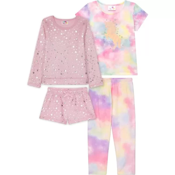 BTween 4-Pack Girls Pajamas, Sleepwear Set with Long &amp; Short Sleeve Shirts, Shorts and Pajama Pants, Matching Kids PJs