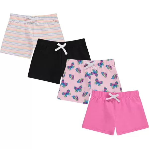 BTween 4-Pack Girls Shorts - Cotton French Terry Shorts for Girls - Kids Lounge, Sleep and Play Summer Clothing