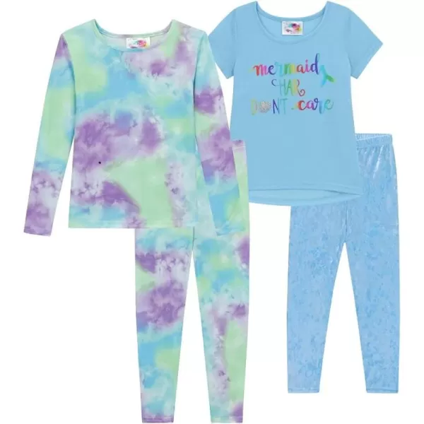 BTween 4-Piece Girls' Sleepwear, Girls Pajamas with Long and Short Sleeve Shirts