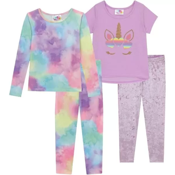 BTween 4-Piece Girls' Sleepwear, Girls Pajamas with Long and Short Sleeve Shirts
