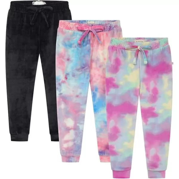 BTween Girl's 3-Pack Velour Jogger Pant Set - Solid, Tie Dye or Camo Sweatpants for Girls