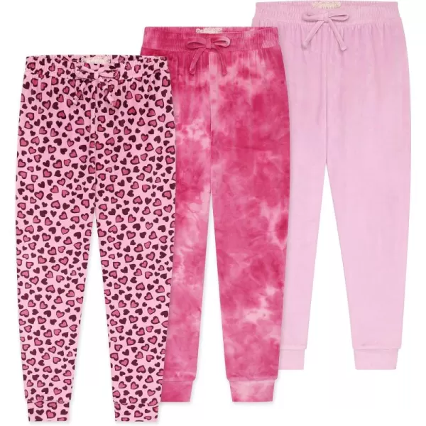 BTween Girl's 3-Pack Velour Jogger Pant Set - Solid, Tie Dye or Camo Sweatpants for Girls