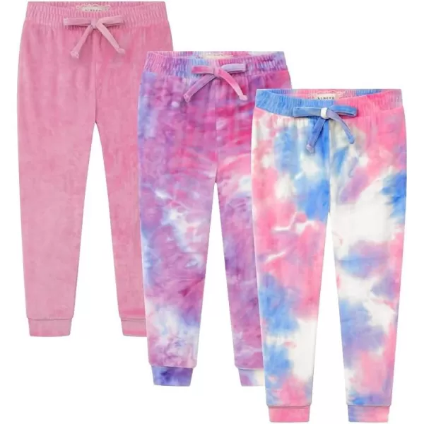 BTween Girl's 3-Pack Velour Jogger Pant Set - Solid, Tie Dye or Camo Sweatpants for Girls