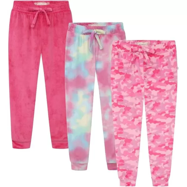 BTween Girl's 3-Pack Velour Jogger Pant Set - Solid, Tie Dye or Camo Sweatpants for Girls