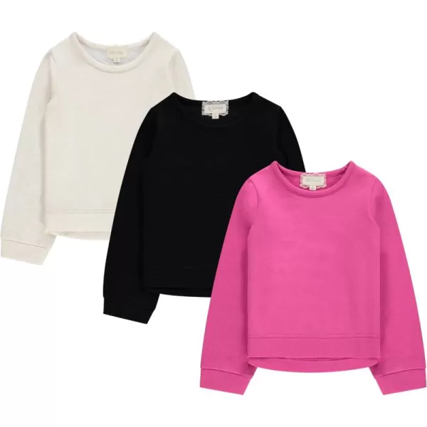 BTween Girls 3 Piece Long Sleeve Crew Neck Pullovers, Fleece Sweatshirt for Youth Kids