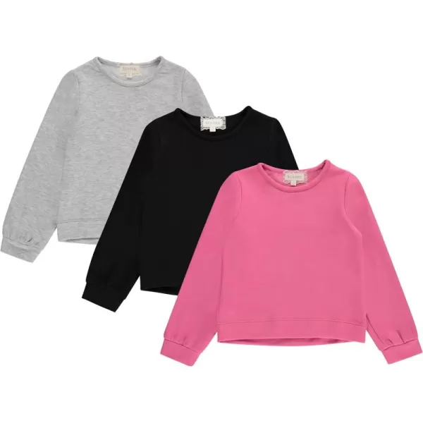 BTween Girls 3 Piece Long Sleeve Crew Neck Pullovers, Fleece Sweatshirt for Youth Kids