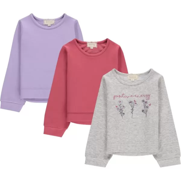 BTween Girls 3 Piece Long Sleeve Crew Neck Pullovers, Fleece Sweatshirt for Youth Kids