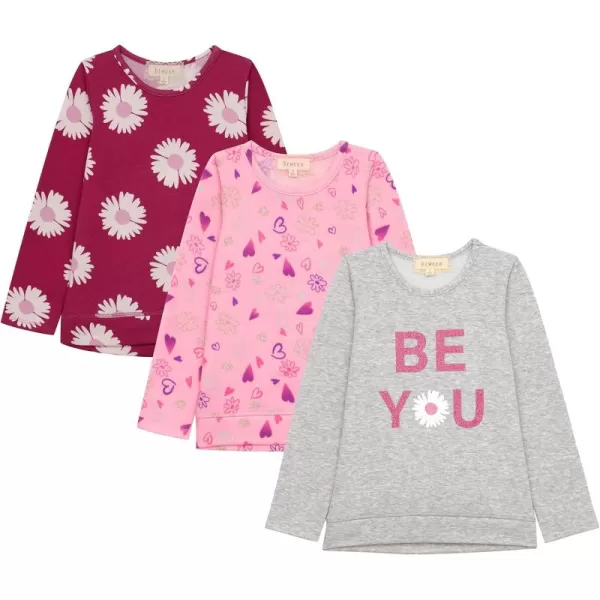 BTween Girls 3 Piece Long Sleeve Crew Neck Pullovers, Fleece Sweatshirt for Youth Kids