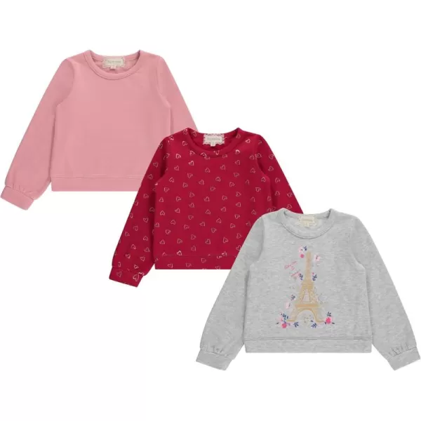BTween Girls 3 Piece Long Sleeve Crew Neck Pullovers, Fleece Sweatshirt for Youth Kids