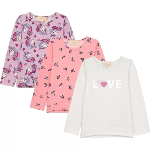 BTween Girls 3 Piece Long Sleeve Crew Neck Pullovers, Fleece Sweatshirt for Youth Kids