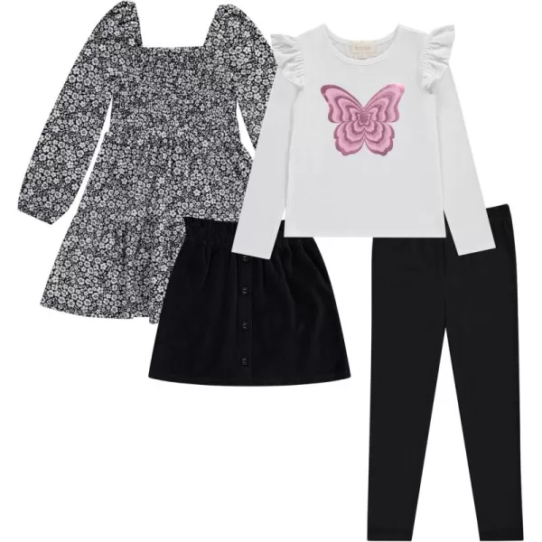 BTween Girls' 4-Pack Fall Outfit: Dress, Skirt, Tee, Leggings, Cotton Blend, Sizes 4-12
