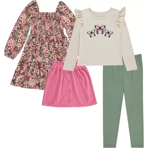 BTween Girls' 4-Pack Fall Outfit: Dress, Skirt, Tee, Leggings, Cotton Blend, Sizes 4-12