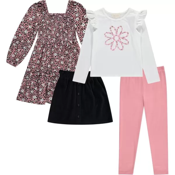 BTween Girls' 4-Pack Fall Outfit: Dress, Skirt, Tee, Leggings, Cotton Blend, Sizes 4-12