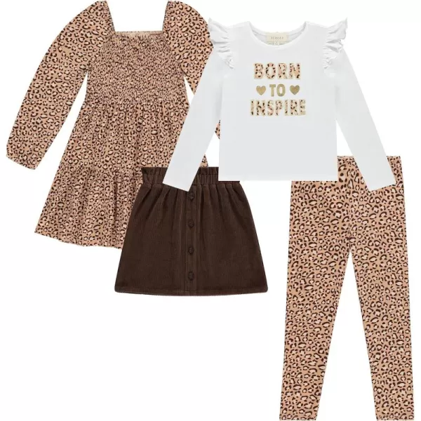 BTween Girls' 4-Pack Fall Outfit: Dress, Skirt, Tee, Leggings, Cotton Blend, Sizes 4-12