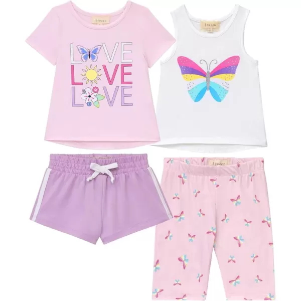 BTween Girls 4 Pack Fashion Summer Clothes Set - Shorts Tank Top Short Sleeve and Biker Shorts