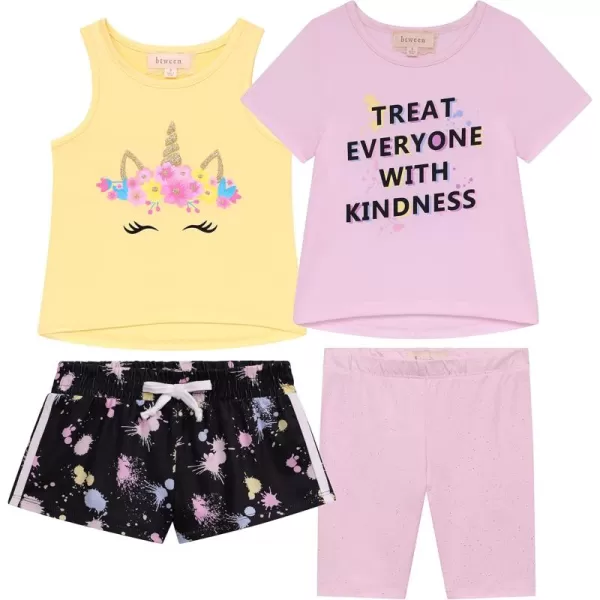 BTween Girls 4 Pack Fashion Summer Clothes Set - Shorts Tank Top Short Sleeve and Biker Shorts