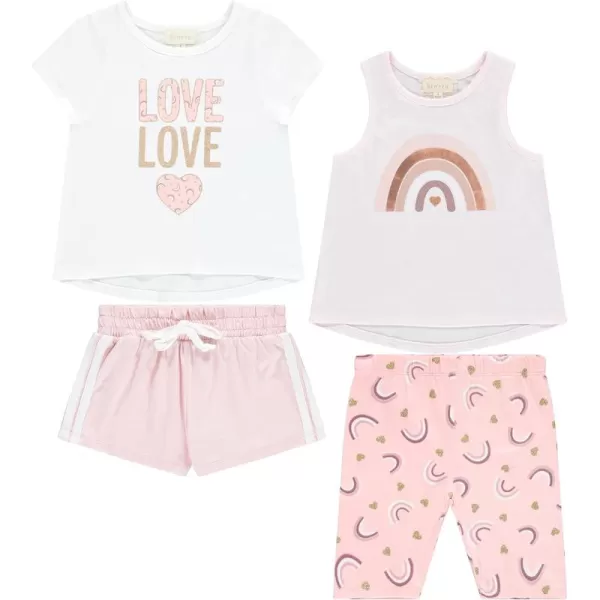 BTween Girls 4 Pack Fashion Summer Clothes Set - Shorts Tank Top Short Sleeve and Biker Shorts
