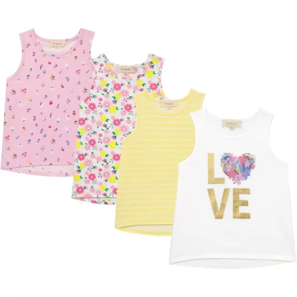 BTween Girls 4 Pack Fashion Summer Tank Top Cotton Blend Clothes Set - Mixed Colors