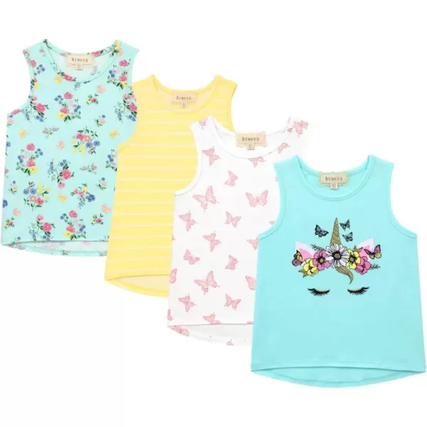 BTween Girls 4 Pack Fashion Summer Tank Top Cotton Blend Clothes Set - Mixed Colors