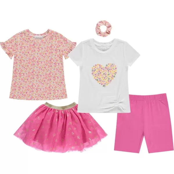 BTween Girls 4 Pack Floral Fashion Summer Clothes Set - Tutu Skirt Tank Top Short Sleeve and Biker Shorts