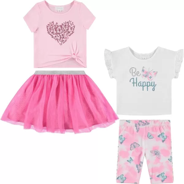 BTween Girls 4 Pack Floral Fashion Summer Clothes Set - Tutu Skirt Tank Top Short Sleeve and Biker Shorts