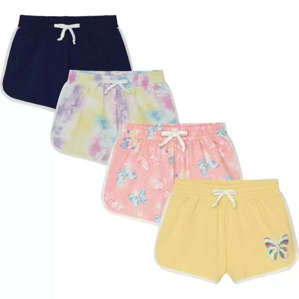 BTween Girls 4-Piece Active Performance Dolphin Shorts with Faux Drawstring, Sports Running Shorts for Kids