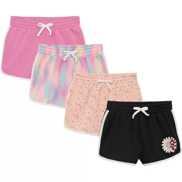 BTween Girls 4-Piece Active Performance Dolphin Shorts with Faux Drawstring, Sports Running Shorts for Kids