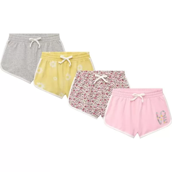 BTween Girls 4-Piece Active Performance Dolphin Shorts with Faux Drawstring, Sports Running Shorts for Kids
