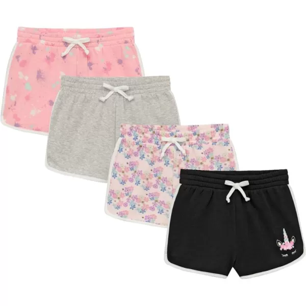 BTween Girls 4-Piece Active Performance Dolphin Shorts with Faux Drawstring, Sports Running Shorts for Kids