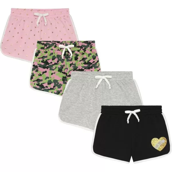 BTween Girls 4-Piece Active Performance Dolphin Shorts with Faux Drawstring, Sports Running Shorts for Kids