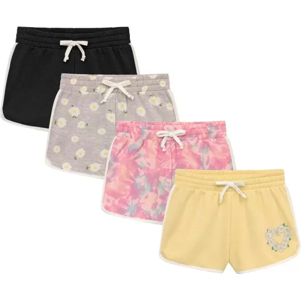 BTween Girls 4-Piece Active Performance Dolphin Shorts with Faux Drawstring, Sports Running Shorts for Kids