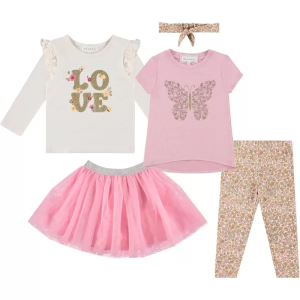 BTween Girls' 4-Piece Outfit Set - Stylish, Fun, and Versatile - Includes Tops, Skirt, and Leggings