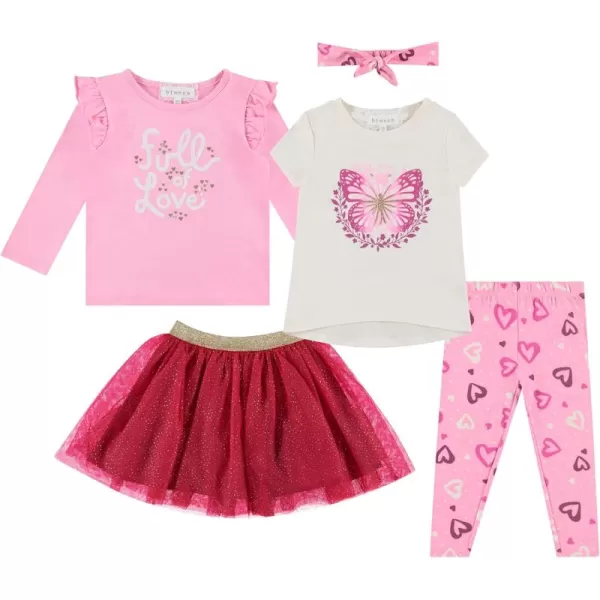 BTween Girls' 4-Piece Outfit Set - Stylish, Fun, and Versatile - Includes Tops, Skirt, and Leggings
